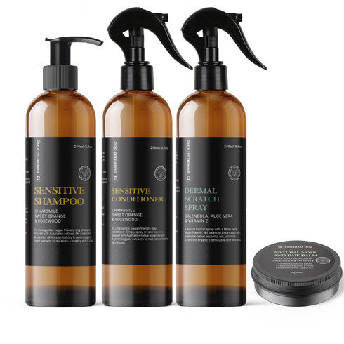 Sensitive Pack 3 – Natural Dog Shampoo, Conditioner, Balm & Dermal Scratch Spray