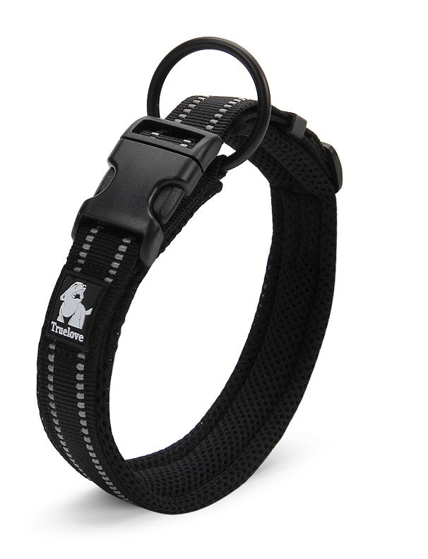 Heavy‑duty reflective dog collar in black with adjustable buckle and D‑ring – Red Dirt Dogs Australia.