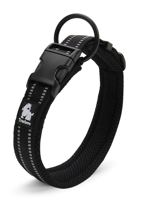 Heavy‑duty reflective dog collar in black with adjustable buckle and D‑ring – Red Dirt Dogs Australia.