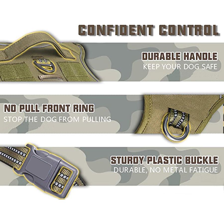 Red Dirt Dogs™ Khaki Tactical No‑Pull Dog Harness – Heavy‑Duty (S–XL)